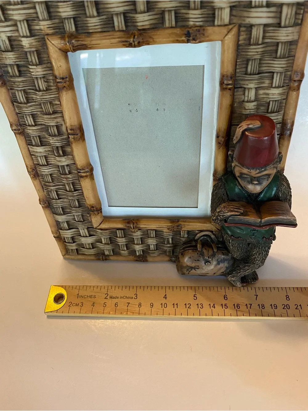 Hollywood Regency Building VTG Picture Frame Faux Bamboo Monkey Boho Tiki 3.5x5